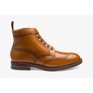 Loake Wolf Tan Wingtip Brogue Lace Up Boots Leather Fur Lined England  Men's 8